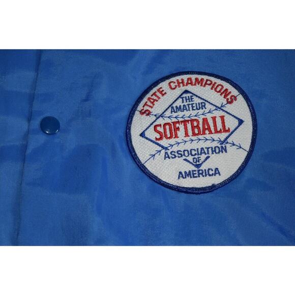 Vintage Softball Don-Alleson Athletic Satin Jacket Blue State Championship Sz L - Picture 2 of 10